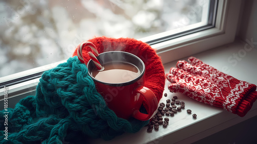 Cozy winter warmth by the window illustration