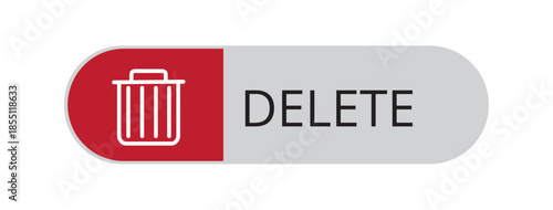 Modern delete button vector with red icon block and gray text label UI element design