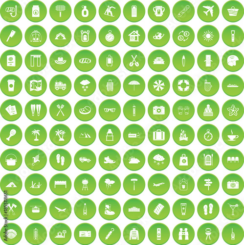 100 utensil icons set green circle