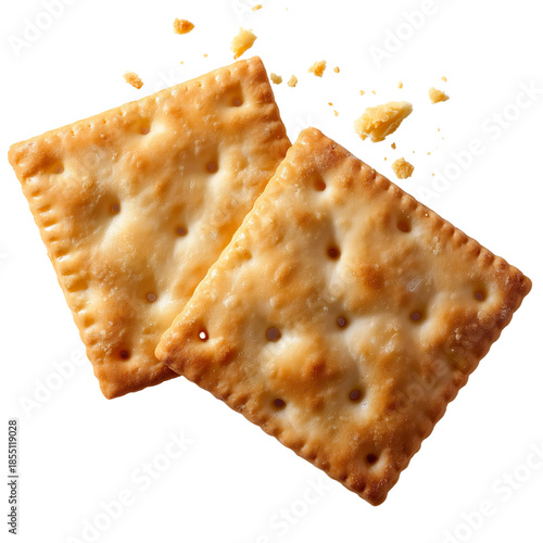 Two Square Crackers with Crumbs isolated on a transparent background 2