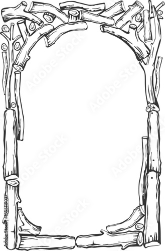 Vector cover. Arched frame cover with firewood branches.