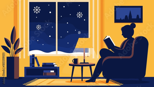 Woman Reading Book in Armchair Silhouette.