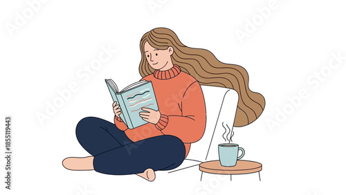 Woman Relaxing with Book and Coffee.