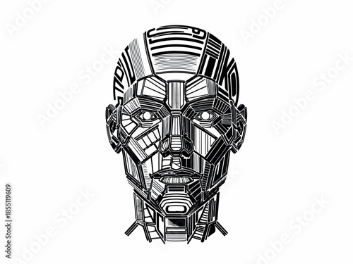 Intricate Geometric Humanoid Head Illustration A Futuristic Artistic Representation