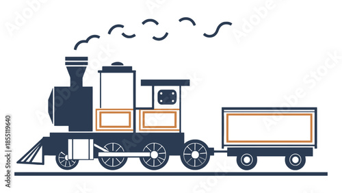 A vintage steam train with a single carriage travels along the tracks.