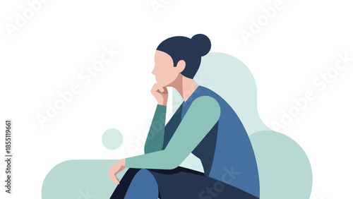 Woman Sitting Thoughtfully with Hand on Chin.