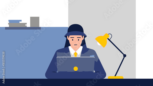 Woman Working on Laptop Computer.