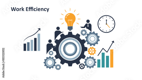 Work Efficiency Concept with Gears and Graphs.