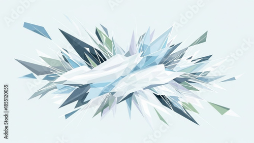 Abstract Geometric Explosion Blue White Green Shards Dynamic Burst Vector Art