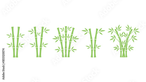 A series of stylized green bamboo stalks with leaves on a white background.
