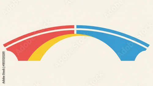 Red Blue Yellow Bridge Icon Connecting Arches Flat Design