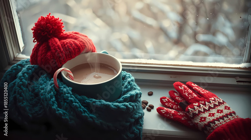 Cozy winter warmth by the window illustration