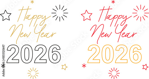 Happy New Year icon set. Lettering text for Happy New Year.