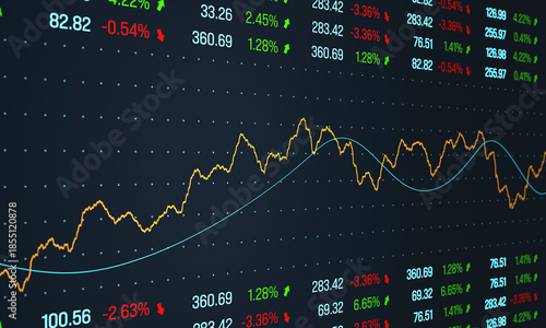 Fotografi Stock index chart moves up and down, market data, trading, financial figures