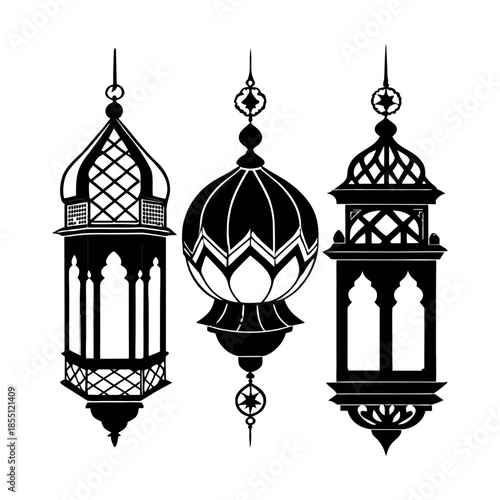 Minimal flat vector illustration of vintage street lamps, three glowing lamp posts on a small grassy base, warm yellow light, clean outlines, modern icon style, soft colors, white background