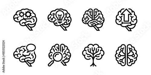 Brainstorming and Creative Thinking Process Icons Set.