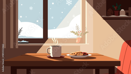 Coffee Cup and Pastry on Table.