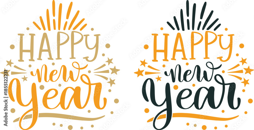Obraz premium Happy New Year icon set. Lettering text for Happy New Year.
