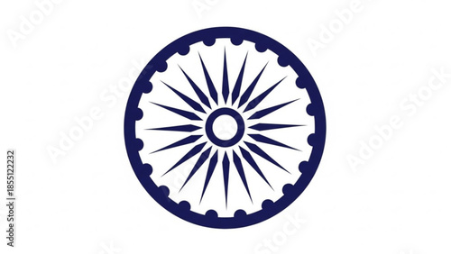 Ashoka Chakra Symbol Dark Blue 24-Spoke Wheel Isolated on White Vector Illustration Representing Indias Progress and Dharma