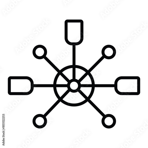 Central Hub Network Diagram Icon – Multi Node Connection Line Symbol