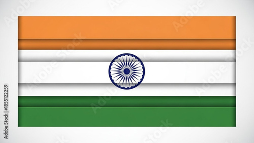 Indian Flag Saffron White Green Ashoka Chakra Layered 3D Design Isolated Symbolizing Patriotism