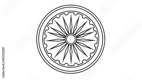 Ashoka Chakra Indian National Symbol Black Line Art Isolated on White