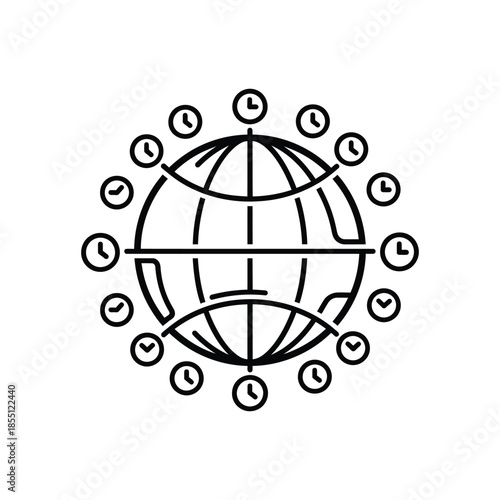 Time zone globe line art icon vector illustration