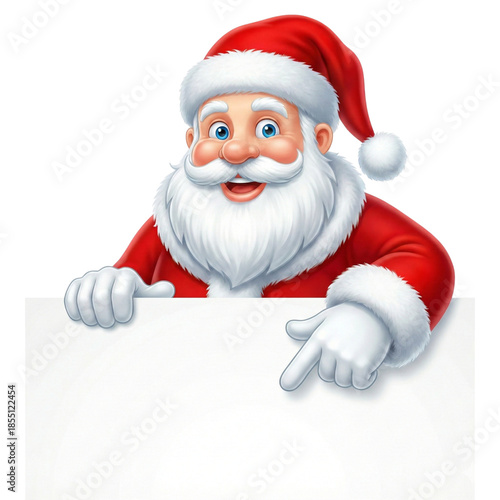 Cheerful santa claus holding sign isolated on transparent background