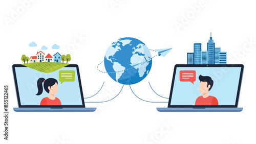 Global Communication and Collaboration or Remote Work Connection.