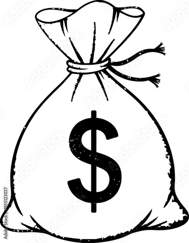 A 3d golden money bag icon with a dollar sign represents business wealth and financial success in banking, investment, and the global economy