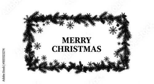 A festive christmas greeting framed with elegant pine branches and snowflakes