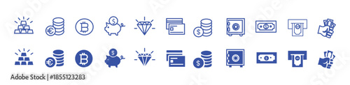 Money icon set. Dollar and Euro symbol. Vector illustration.