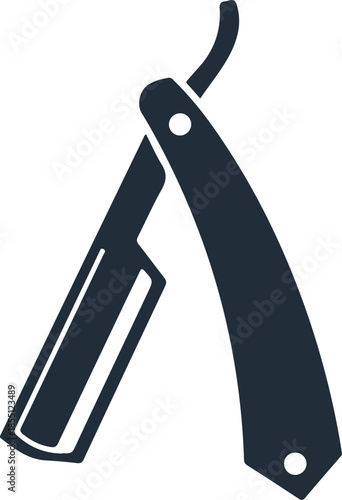Classic straight razor icon for vintage barber shop or shaving product branding