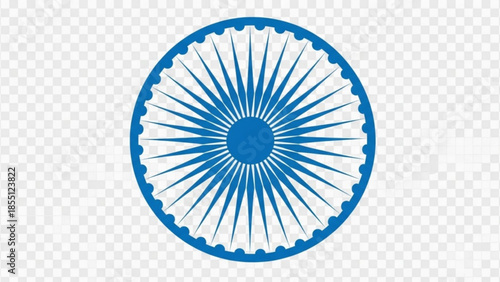 Ashoka Chakra symbol blue wheel icon for Indian flag and constitution vector graphic on transparent 