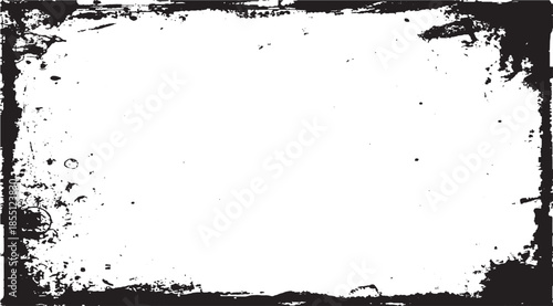 Distressed black and white rectangular grunge frame with rough edges for a vintage design use