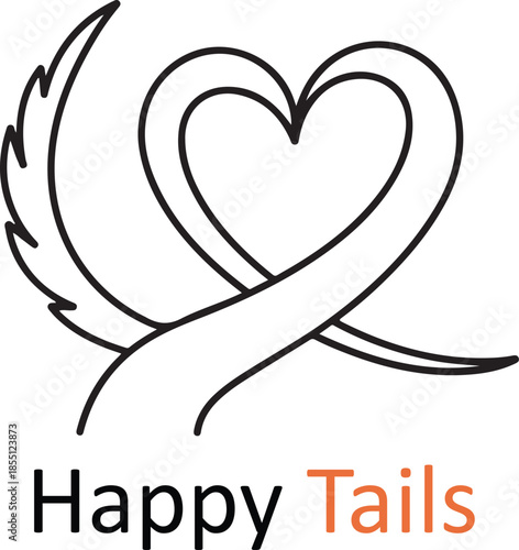 Happy tails logo featuring a heartwarming blend of a heart and a wagging tail outline