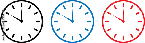 Three colored clocks displaying different times Vector