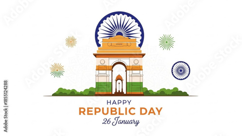India Gate illustration for Happy Republic Day patriotic vector art for Indian national holidays iso