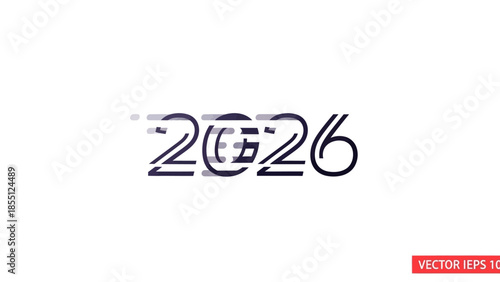 Vector illustration of the year 2026 in a stylized font on a white background with a red EPS label.