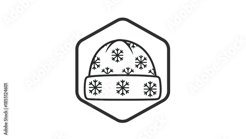 Winter Beanie Hat Icon with Snowflakes - Cold Weather Accessory Graphic