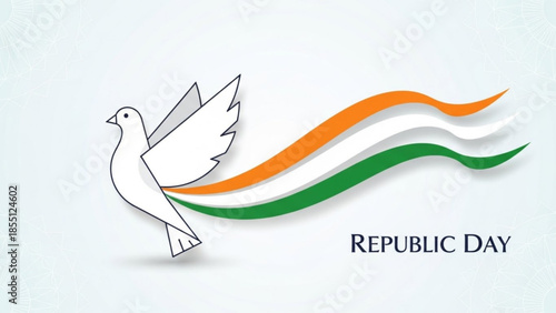 White dove with Indian flag colors ribbon symbolizing peace and freedom for Republic Day vector illu