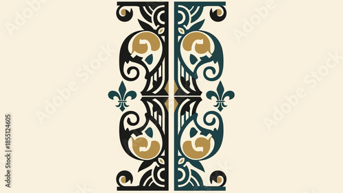 Ornate Flourish Border Design with Fleur-de-lis and Swirls