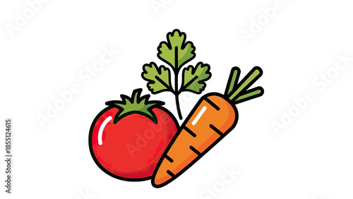 Fresh Tomato, Carrot, and Parsley Icon - Healthy Food Illustration
