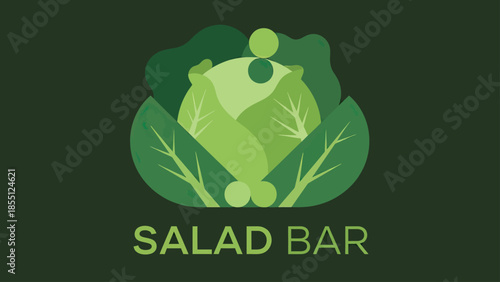 Salad Bar Logo: Fresh Cabbage Icon with Text on Dark Green Background