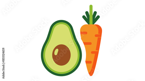 Healthy Avocado and Carrot illustration, fresh organic food, diet, nutrition