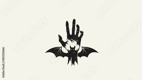 Spooky Bat Emerging from Hand Silhouette, Halloween Concept