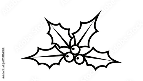 Simple Holly Berry Line Art Icon - Christmas Winter Holiday Element