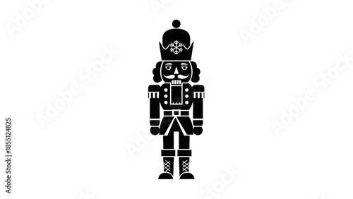 Black and White Nutcracker Silhouette Soldier Figure on White Background