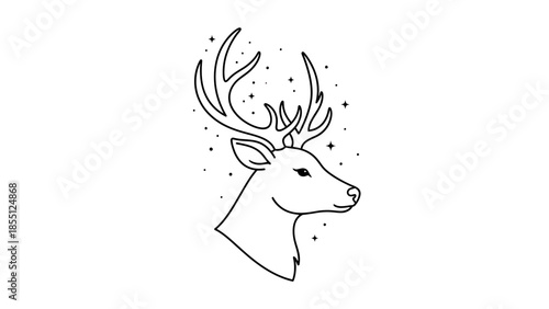 Elegant Deer Head Silhouette with Starry Accents - Minimalist Line Art