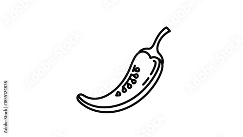 Chili Pepper Icon Outline Drawing, Food Ingredient, Spicy Flavor Symbol
